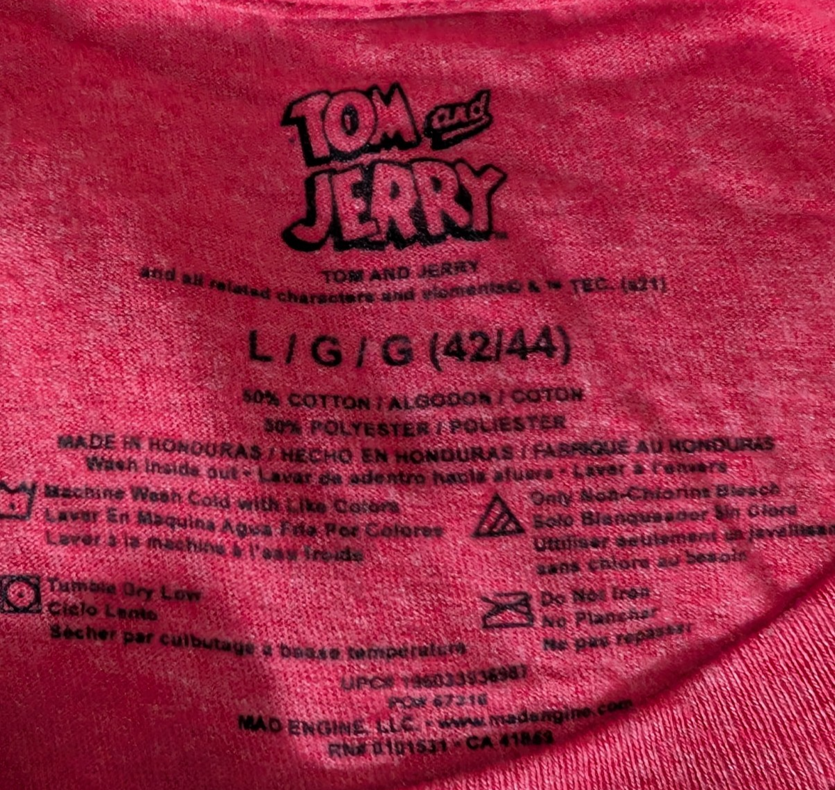 Men's Tom And Jerry XL shirt Red Cartoon Characters- New Cat & Mouse Unbranded