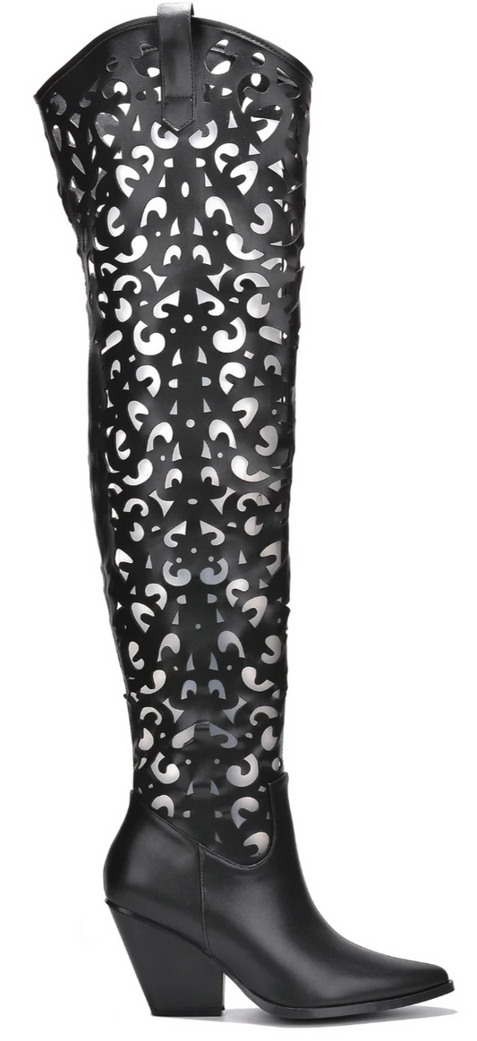 Cape Robbin Size 6 Black Cutout Thigh-High Western Style Boots Cape Robbin