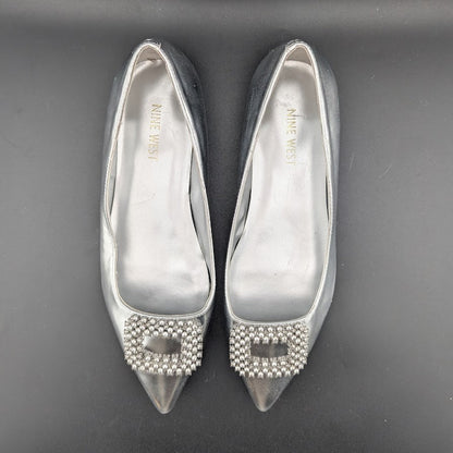 Nine West Size 8.5 Jesikes Rhinestone Medallion Slip-On Pointy Toe Dress Flats Nine West