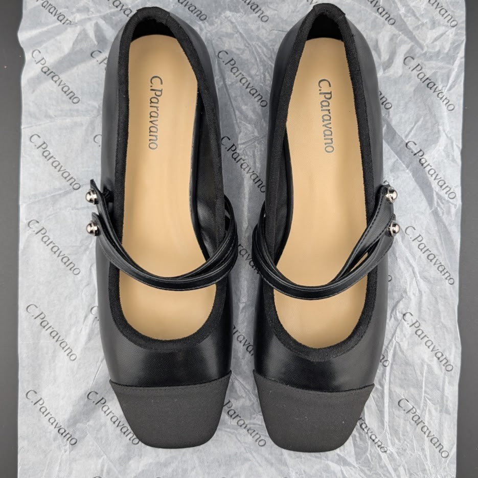 C.Paravano Women's Size 7 (EU 37.5) Mary Jane Ballet Flat Shoes Square Toe Soft C. Paravano