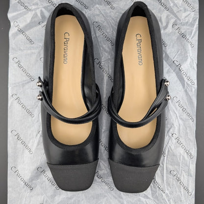 C.Paravano Women's Size 7 (EU 37.5) Mary Jane Ballet Flat Shoes Square Toe Soft C. Paravano