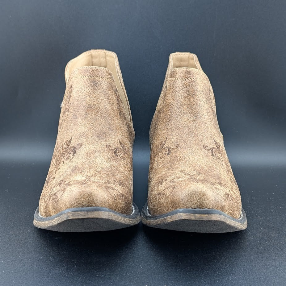 Roper Women's Size 10 Tan Faux Leather Ava Western Ankle Boot Shoes Roper