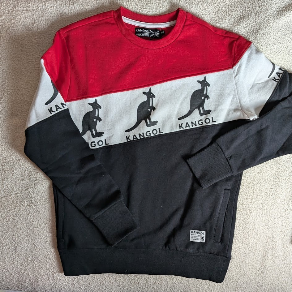 Kangol Men's Color Block Crewneck Pullover Sweatshirt ~Red, White, Black~ Small Kangol