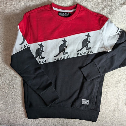 Kangol Men's Color Block Crewneck Pullover Sweatshirt ~Red, White, Black~ Small Kangol