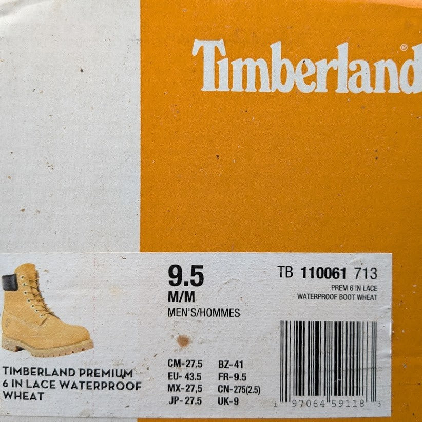 Timberland Premium 6" Lace Waterproof Leather Boot Wheat Nubuck Men's Sz 9 & 9.5 Timberland
