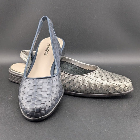 Women's Trotters "Lucy" Navy (Sz 6) or Pewter (Sz 6.5)  Woven Slingback Flat NIB Trotters