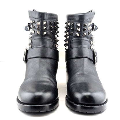 VALENTINO Garavani Calf Skin Rockstud Short Boots~Black Size EU 38.5 - US 8.5 Valentino