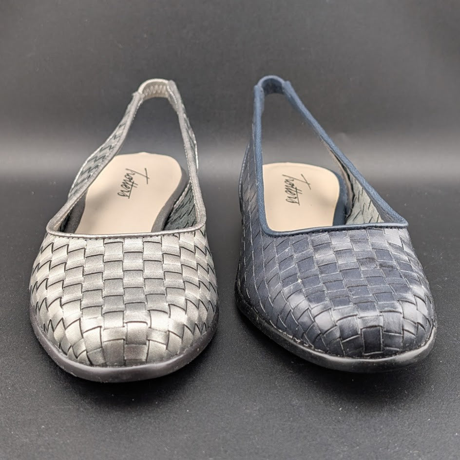 Women's Trotters "Lucy" Navy (Sz 6) or Pewter (Sz 6.5)  Woven Slingback Flat NIB Trotters