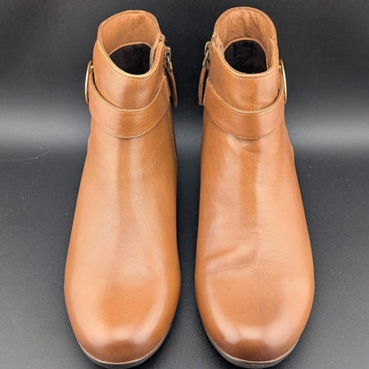 Trotters Melody Womens Bootie Sz 7N Almond Toe Luggage Leather Side Zip Boots Trotters