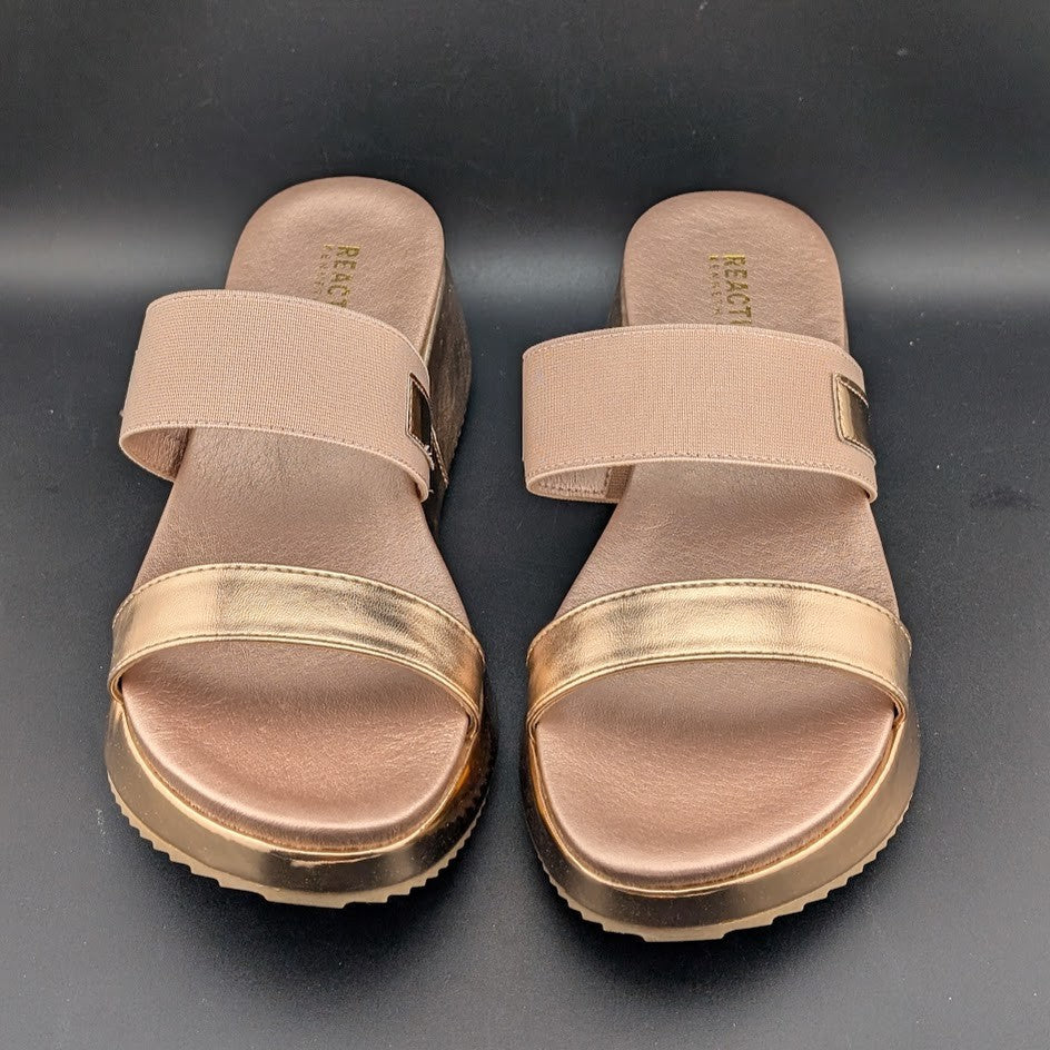 Kenneth Cole Reaction Women's Size 10 Perry Rose Gold Metallic PU Sandal Kenneth Cole
