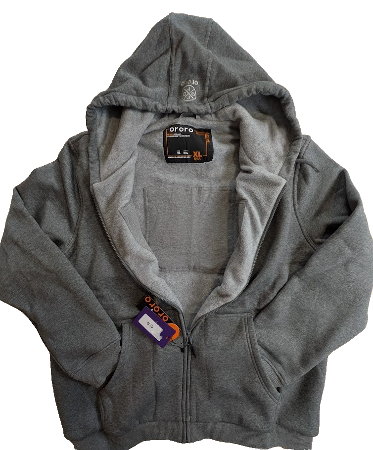 Ororo Fleece Hoodie Men XL/Women 2XL Full Zip Heated Sweatshirt Gray~No Battery Ororo