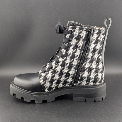 Karl Lagerfeld Paris Makenzie Tweed Combat Boots Size 5 Black/White $229 NEW Karl Lagerfeld