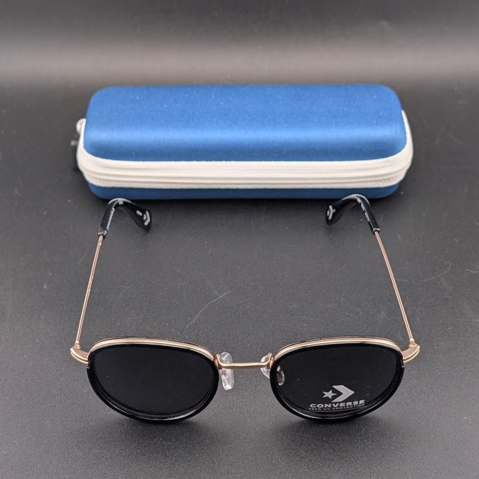 Converse H090 Black Gold Oval Sunglasses Thin Temples Black Tint Lens 49□24-145 Converse
