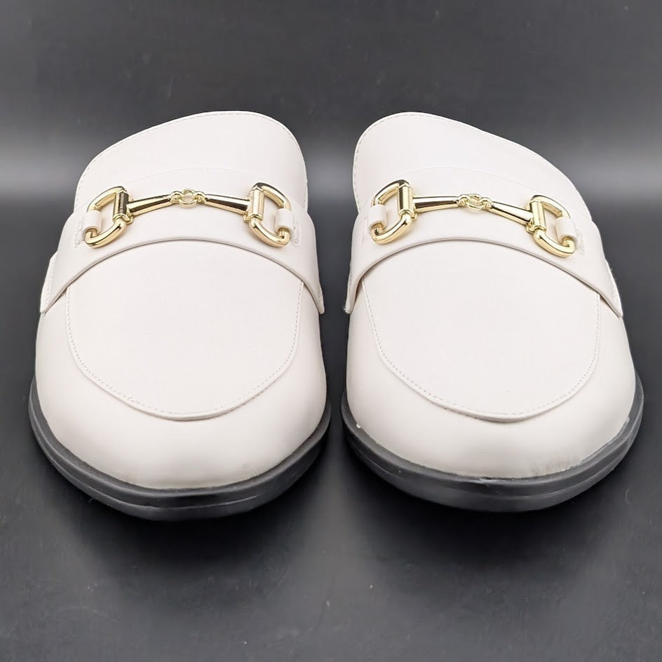 Dunion White Slip-On Mules Women's Size 7.5M Faux Leather Imperfect (See Notes) Dunion