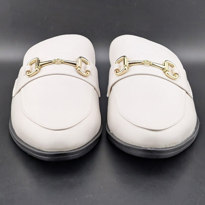 Dunion White Slip-On Mules Women's Size 7.5M Faux Leather Imperfect (See Notes) Dunion