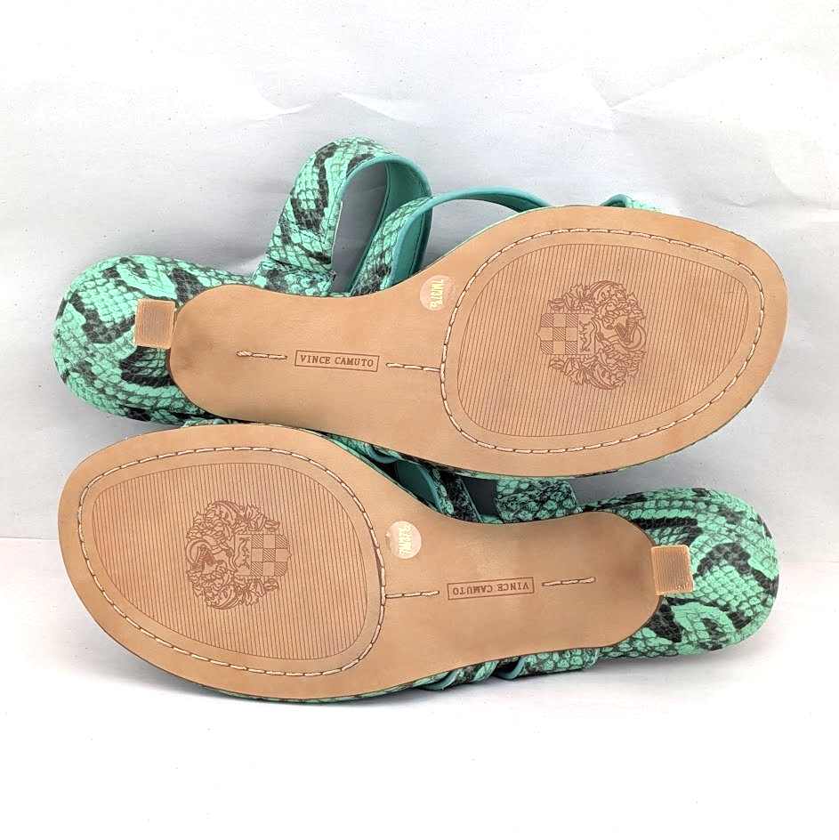 Vince Camuto Sandals Womens 7 M Moentha Green Snake Print Kitten Heel Shoes Vince Camuto