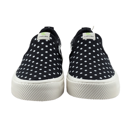 NEW Women's 5 / Kids 3.5 Cariuma Slip On Black Canvas White Polka Dot Sneaker Cariuma