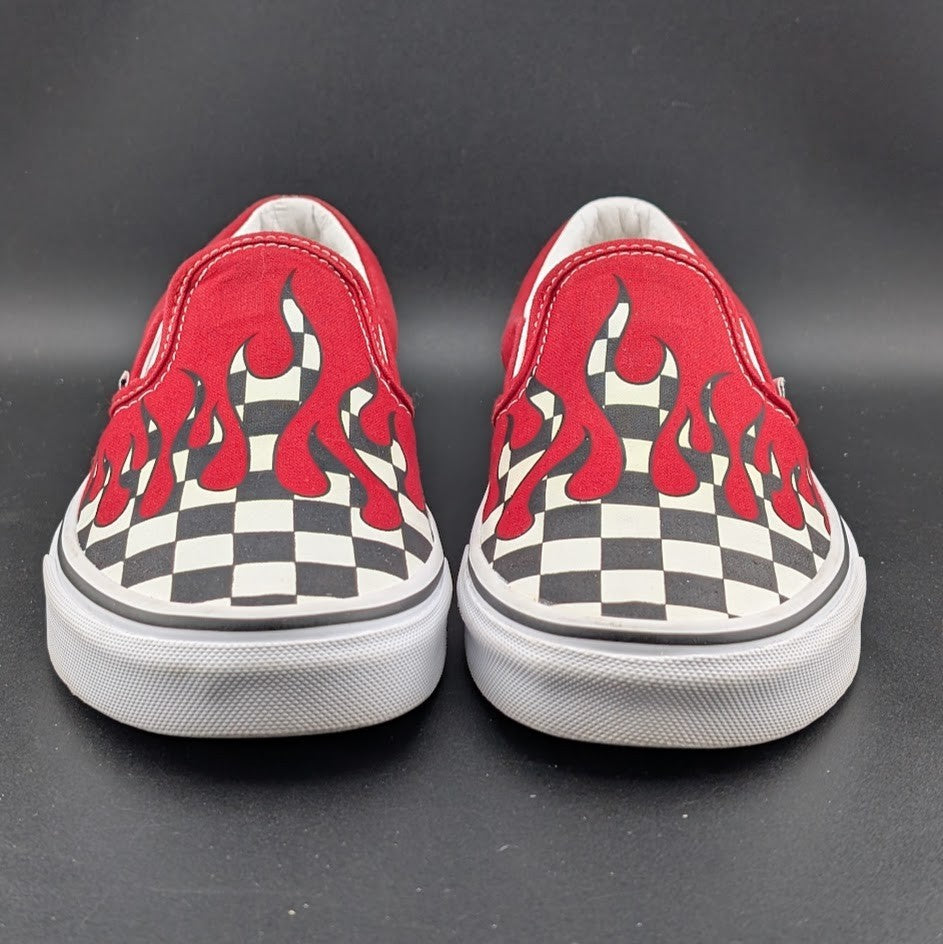 Vans Classic Slip-On Checkerboard Flame/Red Blood Drip Skate Shoes Men 6/Wmn 7.5 VANS