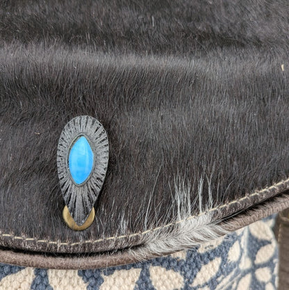 OHLAY By American Darling Cowhide and Cotton Crossbody Bag w/ Leather Trim 12x10 American Darling