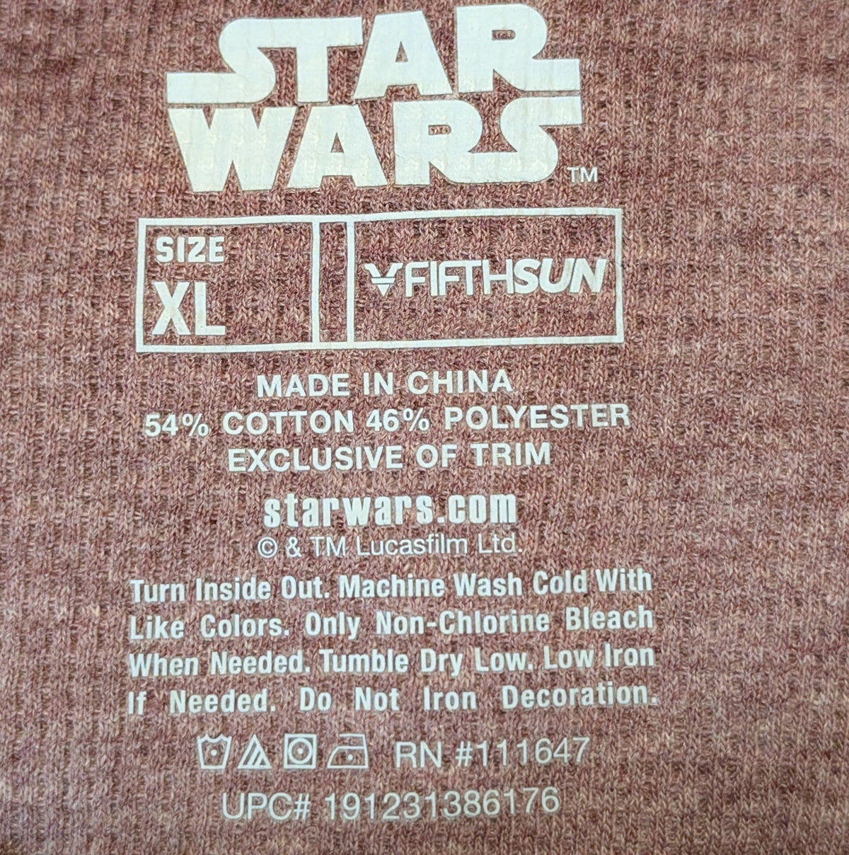 NEW Darth Vader Star Wars Sz XL Long Sleeve Maroon Waffle T-Shirt 54/46 Blend FifthSun
