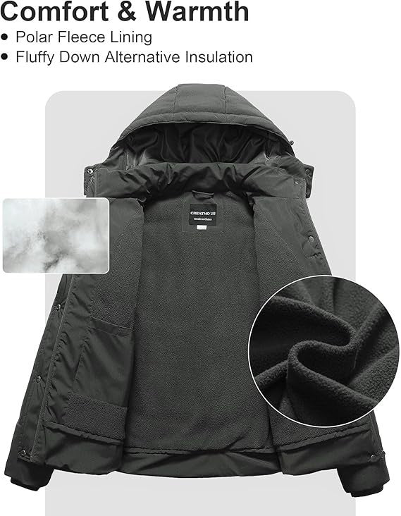 CREATMOUS Women's Plus Size 1X Warm Puffer Jacket WP Fleece Lined Removable Hood Creatmo Us