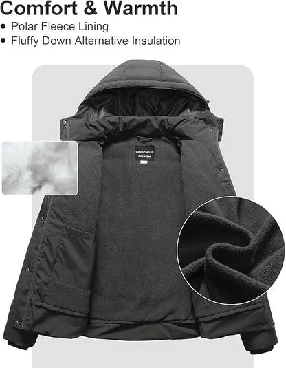 CREATMOUS Women's Plus Size 1X Warm Puffer Jacket WP Fleece Lined Removable Hood Creatmo Us