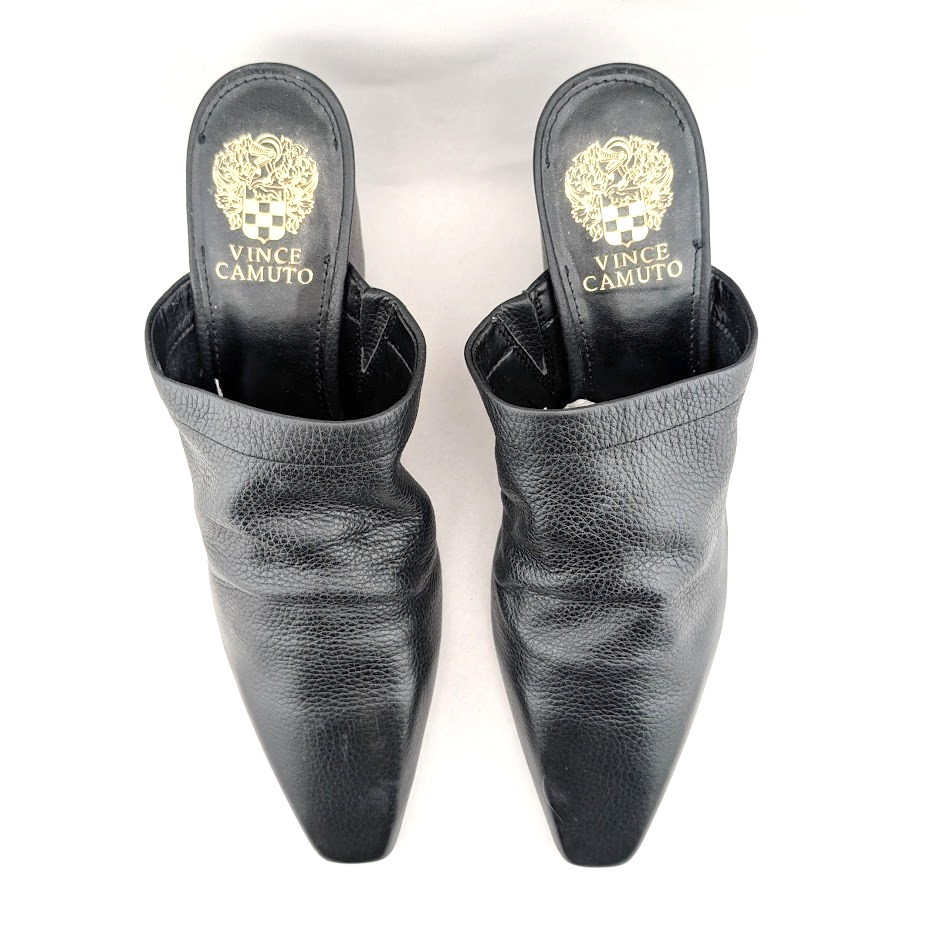 New Vince Camuto Carlie Size 10-Leather Ruched Pointed Toe Block Heel Mule Black Vince Camuto