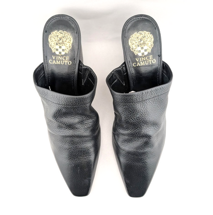 New Vince Camuto Carlie Size 10-Leather Ruched Pointed Toe Block Heel Mule Black Vince Camuto