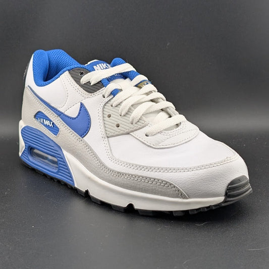 Men's Size 8 Air Max 90 Leather White / Game Royal-Photon Dust FN6843-100 Nike