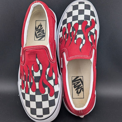 Vans Classic Slip-On Checkerboard Flame/Red Blood Drip Skate Shoes Men 6/Wmn 7.5 VANS