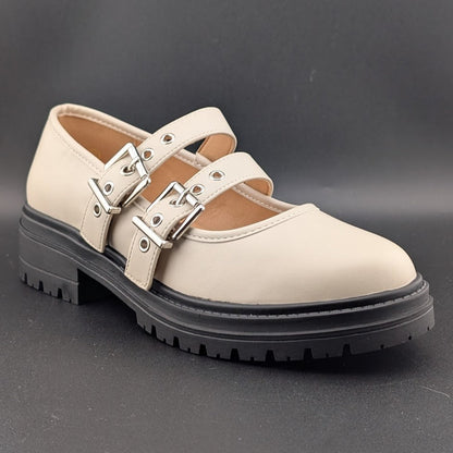 Coutgo Wmns Sz 7.5 Creamy Wht Platform Mary Jane Shoes 2-Strap Chunky Lug Heel Coutgo