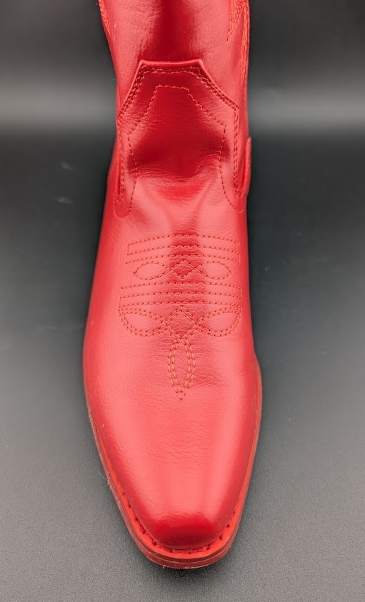 PO Womens Sz 7.5 Red Faux Leather 2" Block Heel Embroid Western Cowboy Boots IUV