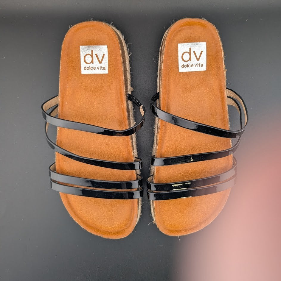 DV Dolce Vita Women's Size 6.5 Carlee Slide Sandal in Black / Tan w/ Jute Wrap Dolce Vita