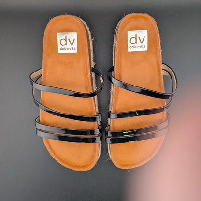 DV Dolce Vita Women's Size 6.5 Carlee Slide Sandal in Black / Tan w/ Jute Wrap Dolce Vita