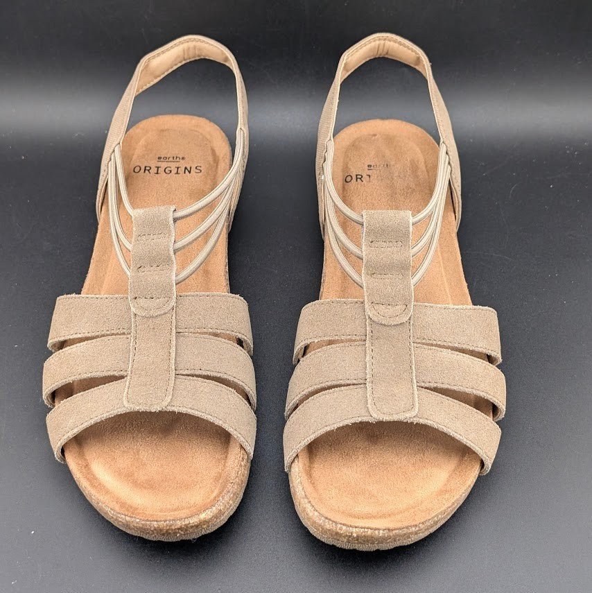 Earth Origins Laney Sandals Womens 7.5 Brown Sedona Sepia Strappy Slingback Flat Earth