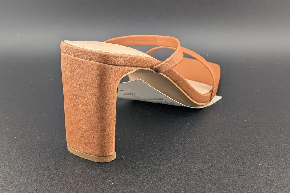 The Drop Sz 8 Avery Womens 3.5" Chunky Heel Toffee Brn Square Toe  Slide Sandals The Drop