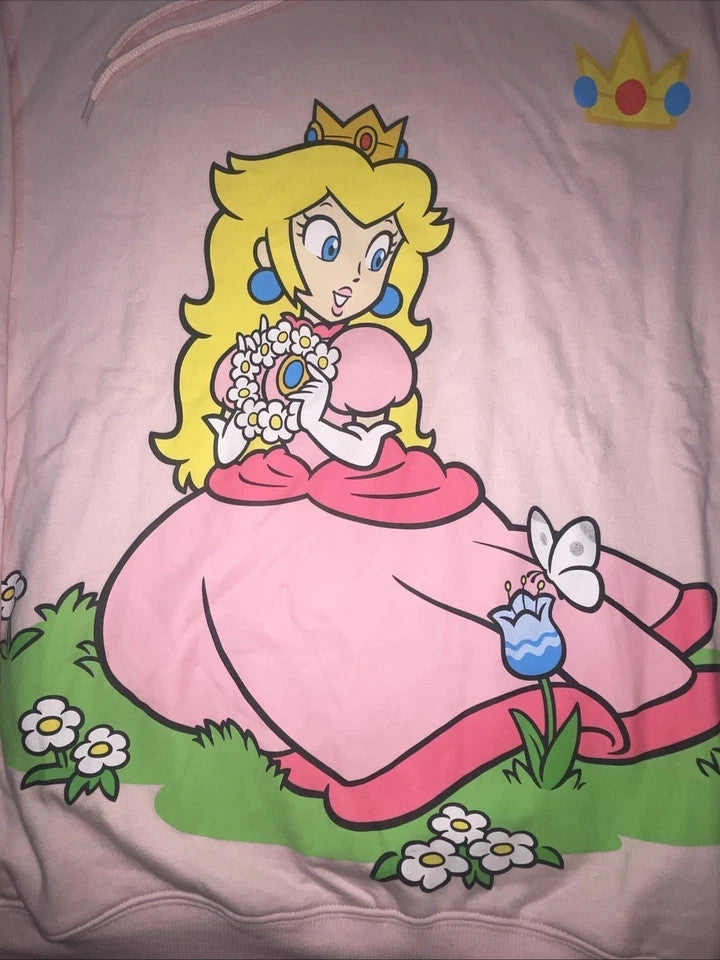 Hot Topic Medium Super Mario Princess Peach Pink Hoodie Sweatshirt New Size S-XL Hybrid
