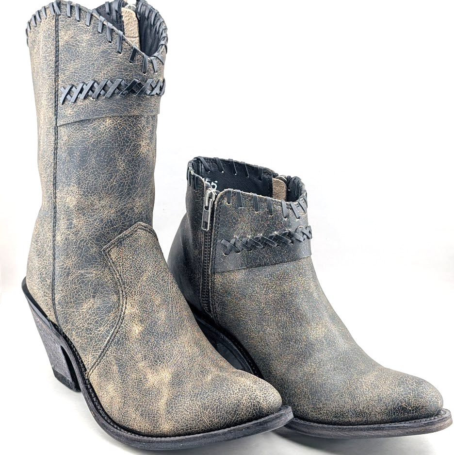 Old West Cowgirl Boots~Size 9 Short ~ Size 10 Tall~Black Distressed Whip Stitch Old West
