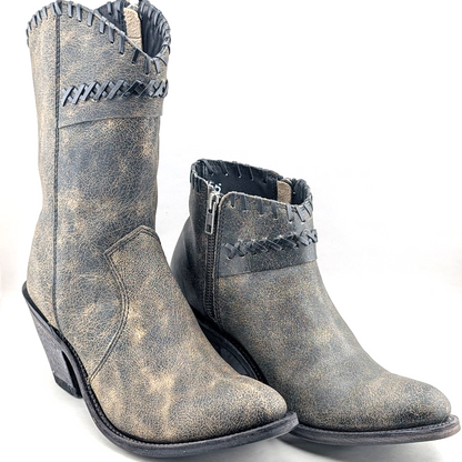 Old West Cowgirl Boots~Size 9 Short ~ Size 10 Tall~Black Distressed Whip Stitch Old West