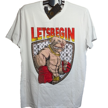 Tolga Kisa Men's Rhinestone Tough Dog T-Shirt Size XL White  NWT Made in Turkey Tolga Kisa