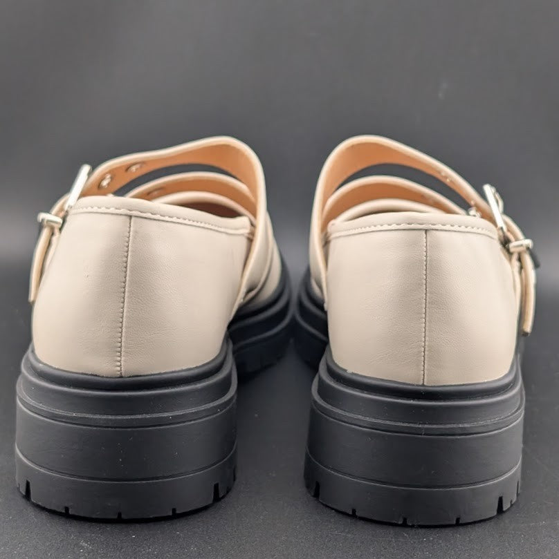 Coutgo Wmns Sz 7.5 Creamy Wht Platform Mary Jane Shoes 2-Strap Chunky Lug Heel Coutgo