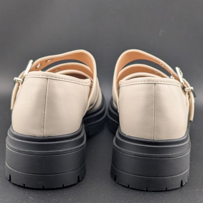 Coutgo Wmns Sz 7.5 Creamy Wht Platform Mary Jane Shoes 2-Strap Chunky Lug Heel Coutgo