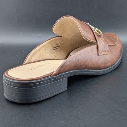 Dunion Brown Slip On Mules Women's Size 11M Faux Leather New In Box Dunion