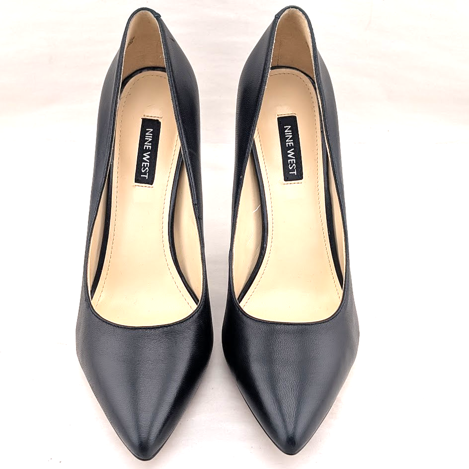 NINE WEST Women's Size 8.5 TATIANA Black Leather Pointed Toe Pump Stiletto Nine West