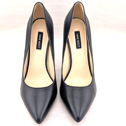NINE WEST Women's Size 8.5 TATIANA Black Leather Pointed Toe Pump Stiletto Nine West