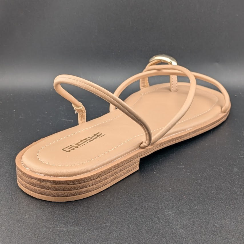 CUSHIONAIRE Venue Women’s 10  Strappy Slide Sandals Gold-Tone Accent Memory Foam CUSHIONAIRE