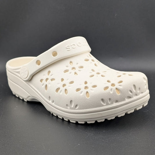 Crocs Big Kids 3Y / Women's 5 Chalk Classic Floral Cut Clogs NWT Crocs