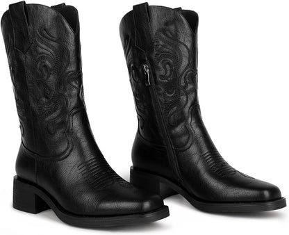 ISNOM Size 7.5 Cowgirl Cowboy Boots for Women, Western with Square Toe, Pull-on ISNOM