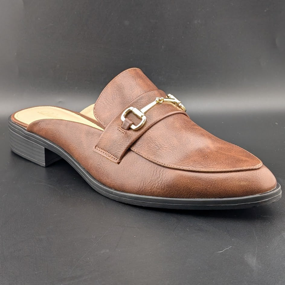 Dunion Brown Slip On Mules Women's Size 11M Faux Leather New In Box Dunion