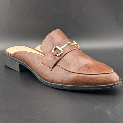Dunion Brown Slip On Mules Women's Size 11M Faux Leather New In Box Dunion